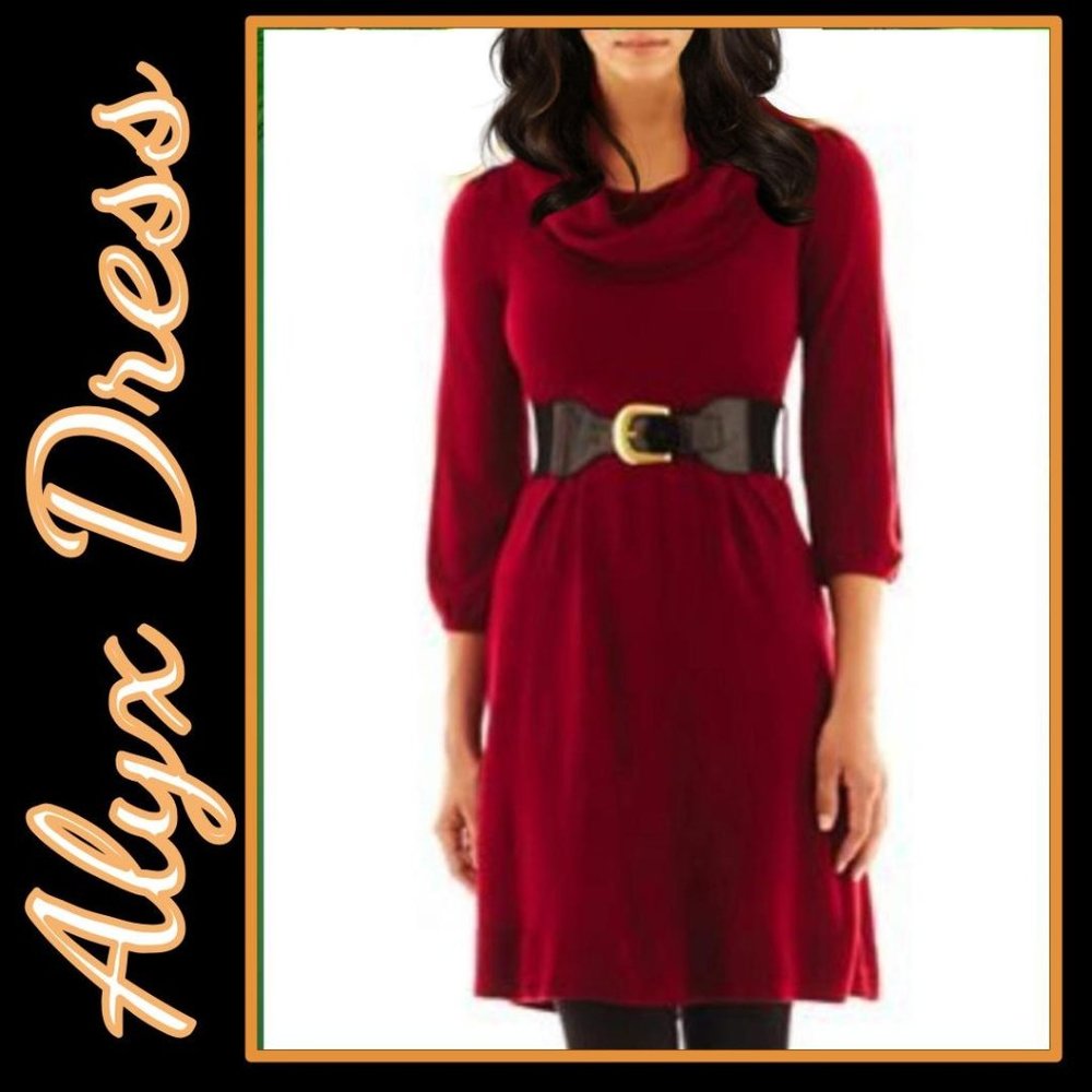 Alyx Red Sweater Dress Cowl Neck